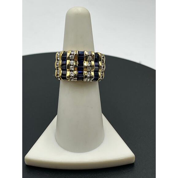 Simulated Sapphire Baguette Cubic Zirconia 14K Gold Plated Channel Ring 925 6.5 - Picture 2 of 10